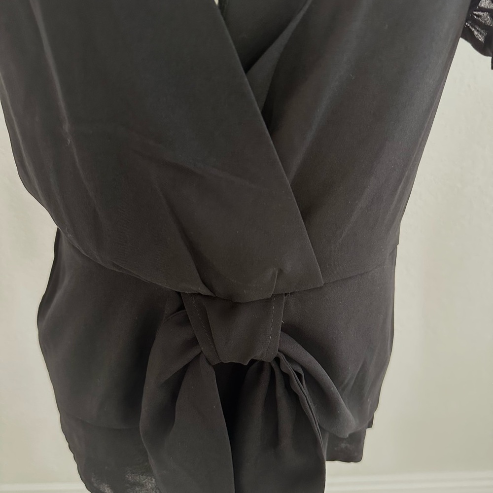 Bella D. Black Ruffle Sleeve Wrap Blouse NWOT - Picture 2 of 7